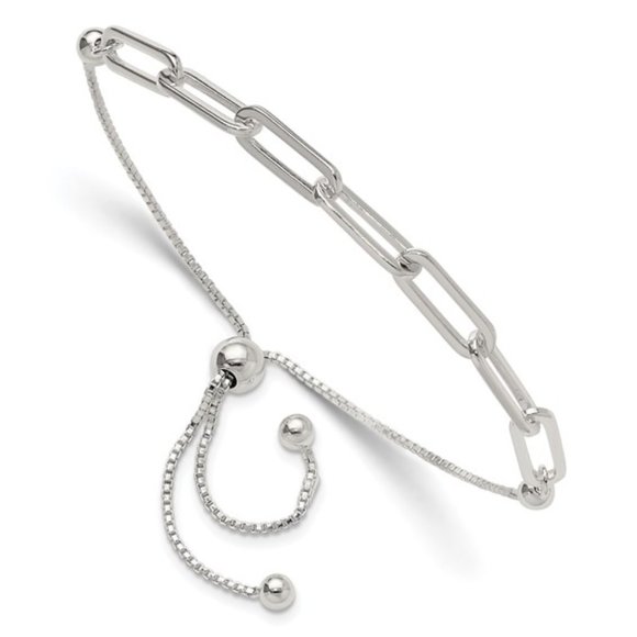 925 Sterling Silver Polished Paperclip Link Adjustable Bracelet - Picture 1 of 5